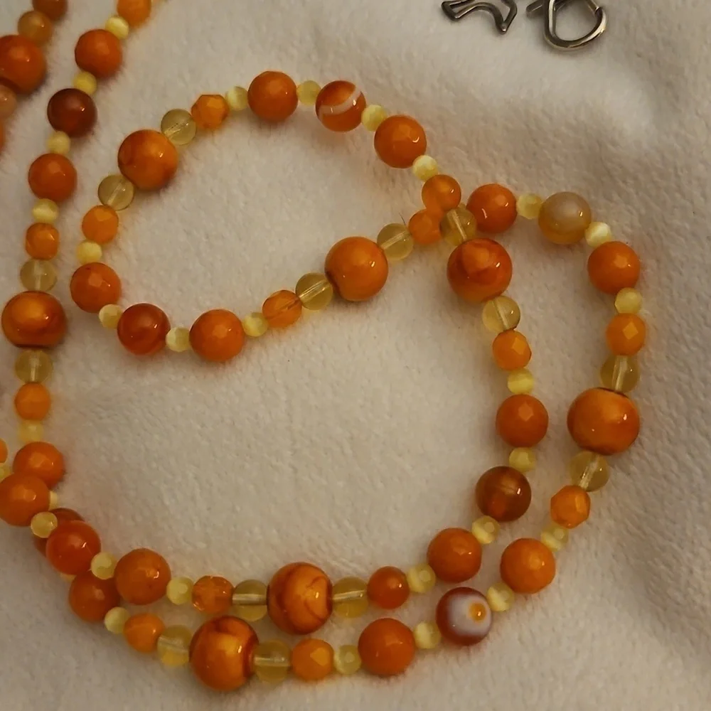Handmade Agate Carnelian Citrine Glass Beaded Lanyard